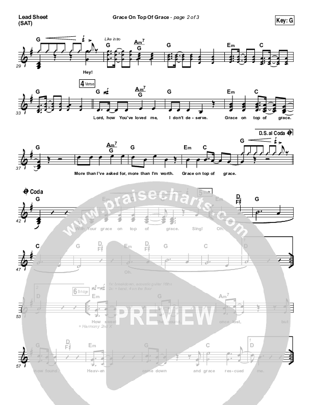 Grace On Top Of Grace Lead Sheet (SAT) (Fellowship Creative)