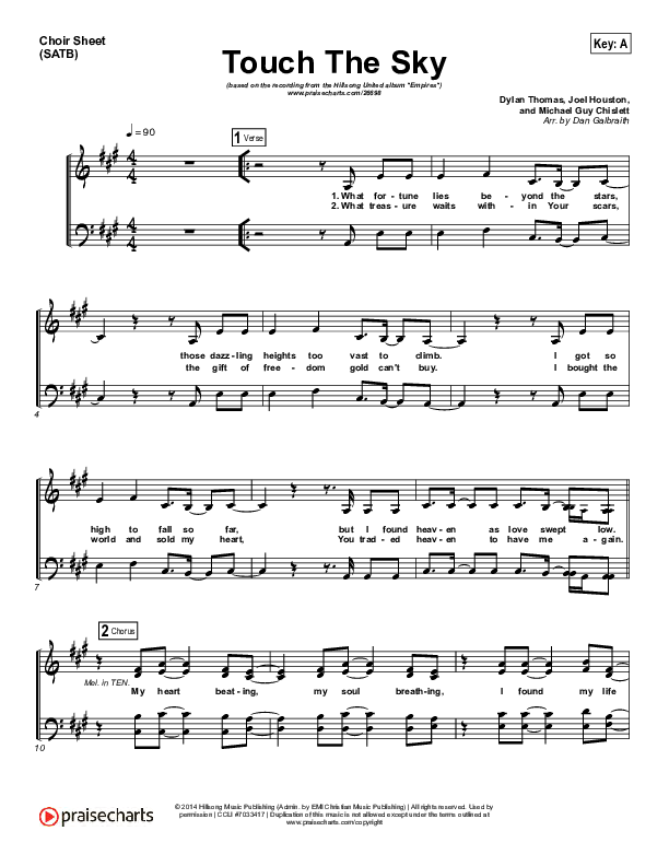 Touch The Sky Choir Sheet (SATB) (Hillsong UNITED)