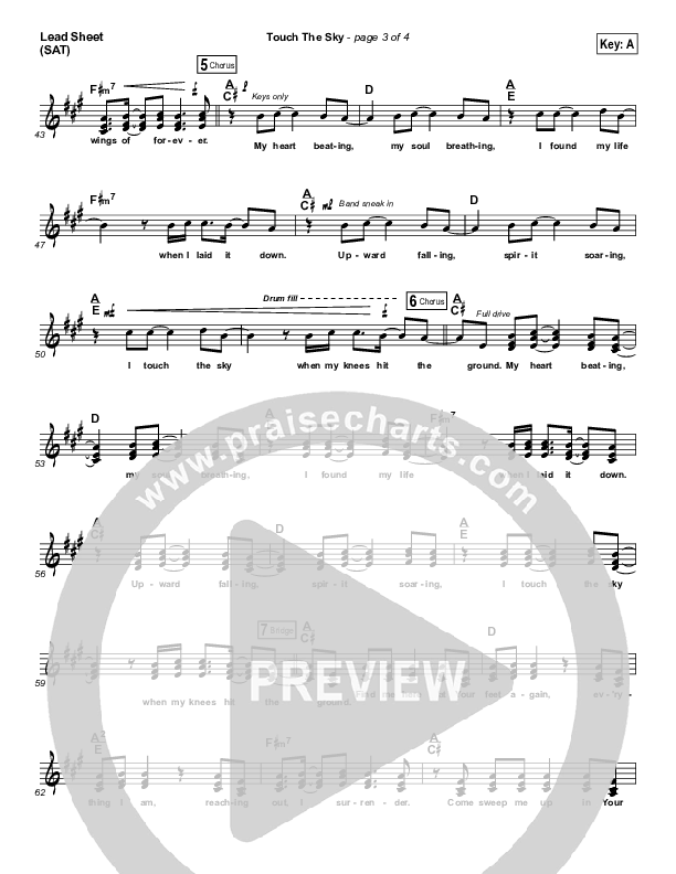 Touch The Sky Lead Sheet (SAT) (Hillsong UNITED)