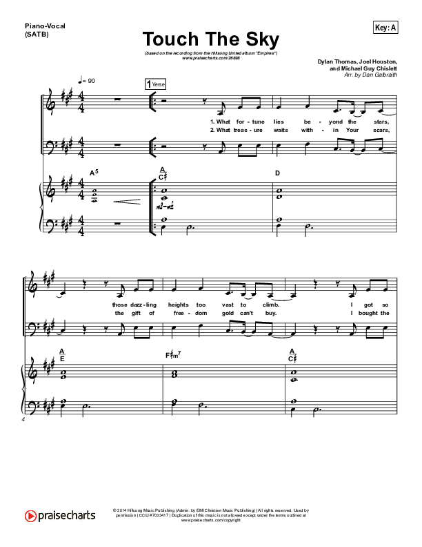 Touch The Sky Piano/Vocal (SATB) (Hillsong UNITED)