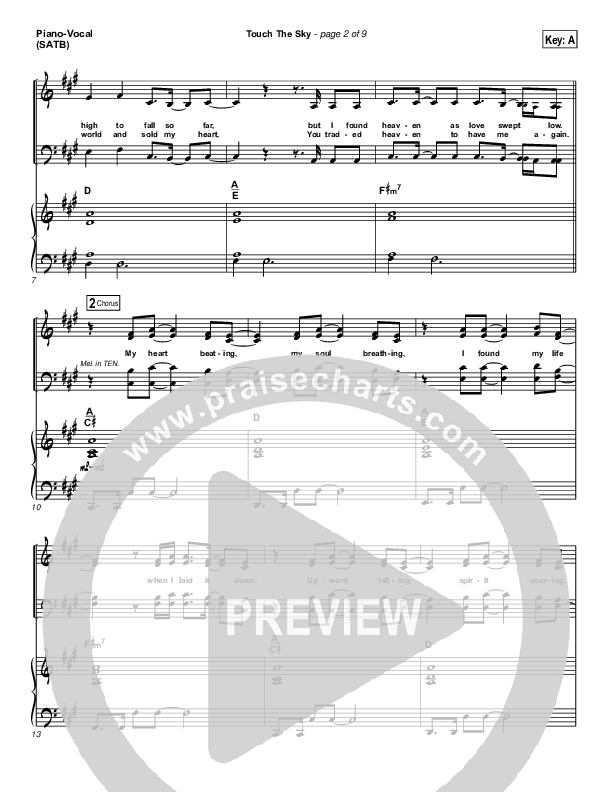 Touch The Sky Piano/Vocal (SATB) (Hillsong UNITED)