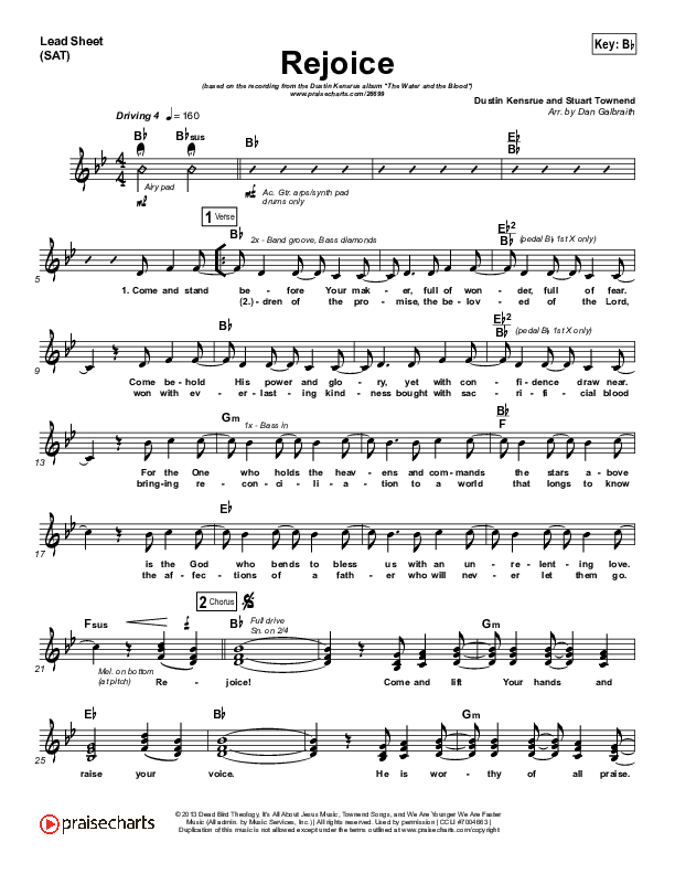 Rejoice Lead Sheet (SAT) (Dustin Kensrue)