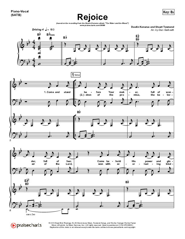 Rejoice Piano/Vocal (SATB) (Dustin Kensrue)