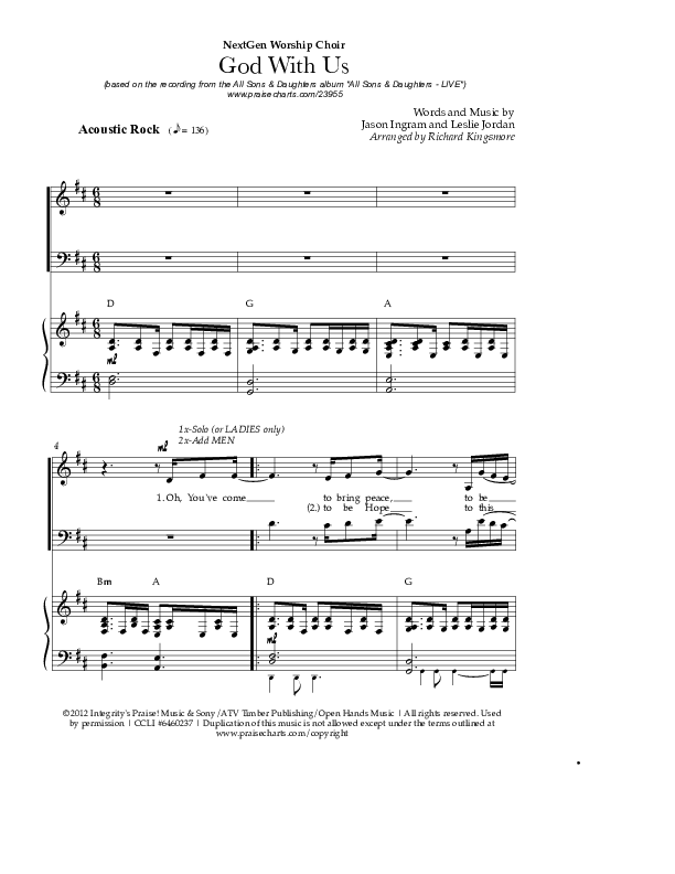 God With Us (Choral Anthem SATB) Piano/Vocal (All Sons & Daughters / NextGen Worship / Arr. Richard Kingsmore)