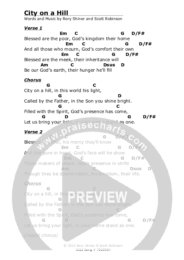 City On A Hill Chords & Lyrics (Rory Shiner / Scott Robinson)