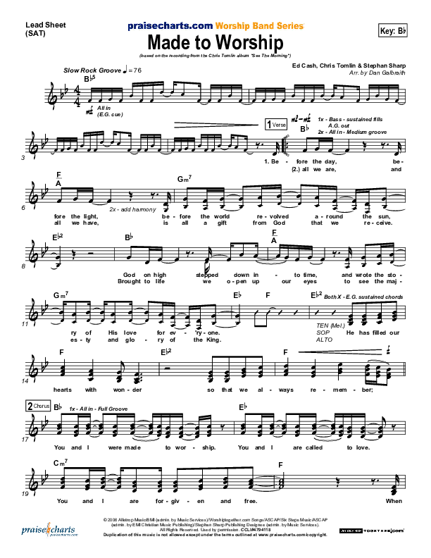 Made To Worship Lead Sheet (SAT) (Chris Tomlin)