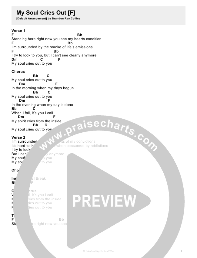 My Soul Cries Out Chords - Brandon Ray Collins | PraiseCharts
