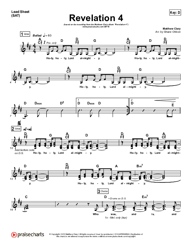 Revelation 4 Lead Sheet (Matthew Clary)