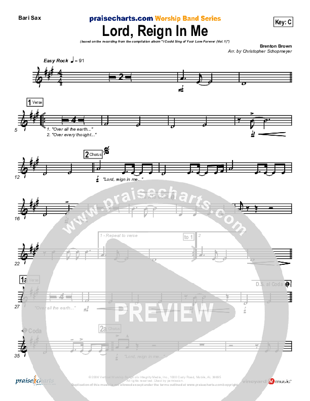 Lord Reign In Me Bari Sax (Brenton Brown)