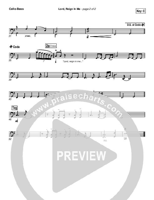 Lord Reign In Me Cello/Bass (Brenton Brown)