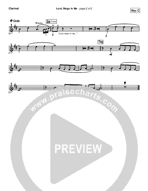 Lord Reign In Me Clarinet (Brenton Brown)