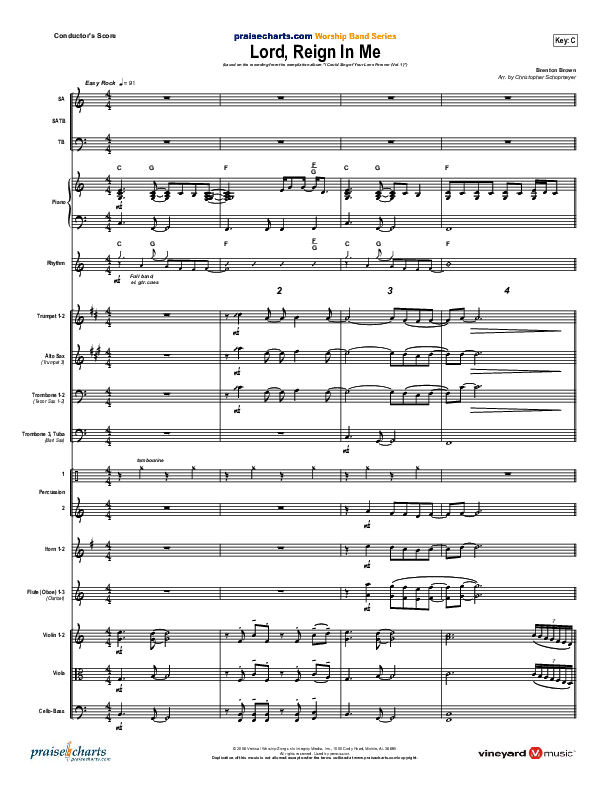 Lord Reign In Me Conductor's Score (Brenton Brown)