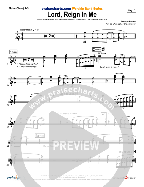 Lord Reign In Me Flute/Oboe 1/2/3 (Brenton Brown)