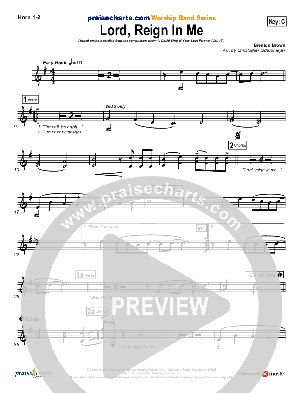 Lord Reign In Me French Horn 1/2 (Brenton Brown)