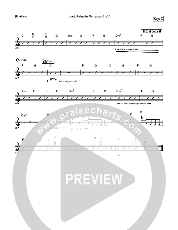 Lord Reign In Me Rhythm Chart (Brenton Brown)