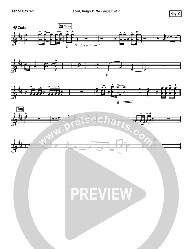 Lord Reign In Me Tenor Sax 1/2 (Brenton Brown)