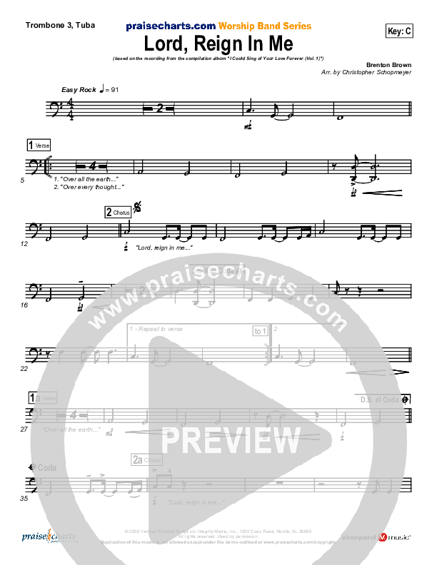Lord Reign In Me Trombone 3/Tuba (Brenton Brown)