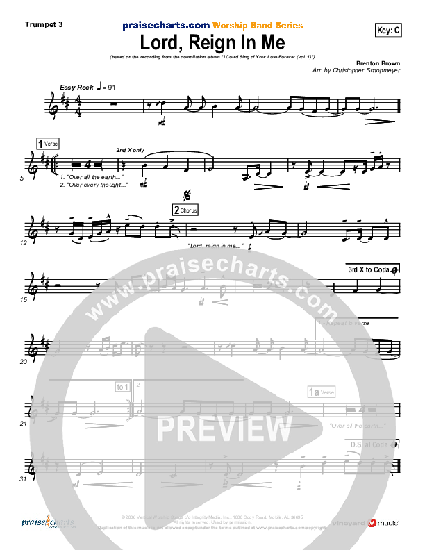 Lord Reign In Me Trumpet 3 (Brenton Brown)