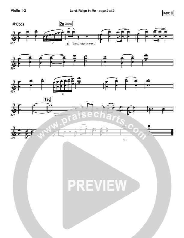 Lord Reign In Me Violin 1/2 (Brenton Brown)