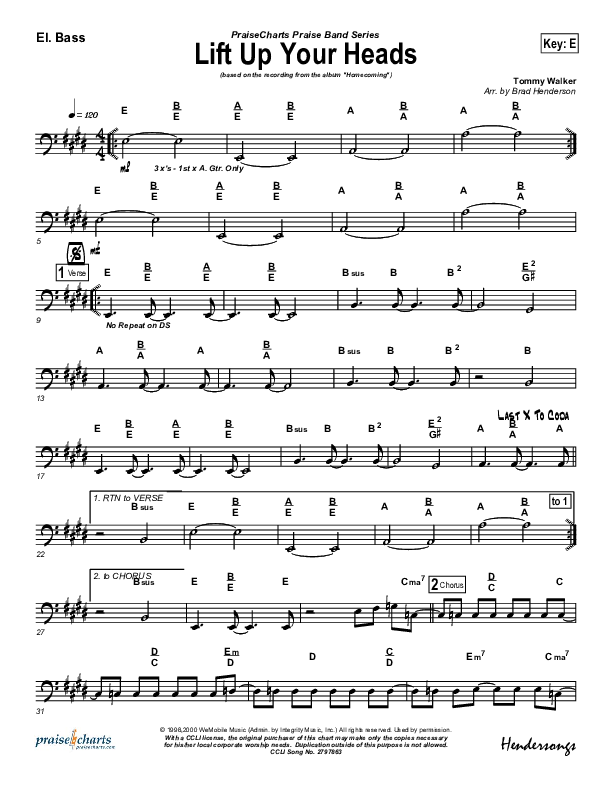 Lift Up Your Heads Bass Guitar (Tommy Walker)