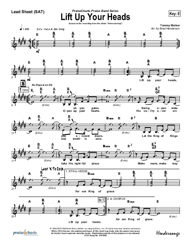 Lift Up Your Heads Lead Sheet (Tommy Walker)