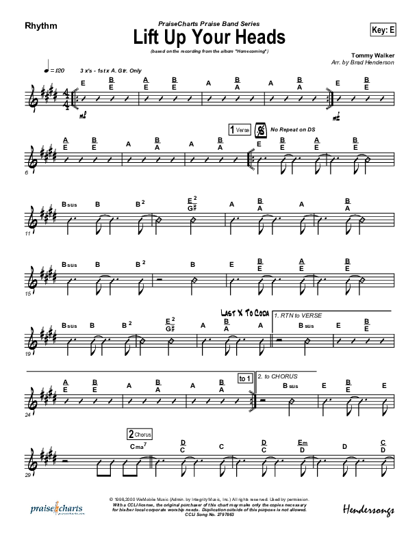 Lift Up Your Heads Rhythm Chart (Tommy Walker)
