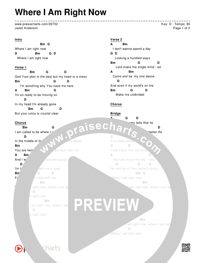 Where I Am Right Now Chords & Lyrics (Jared Anderson)