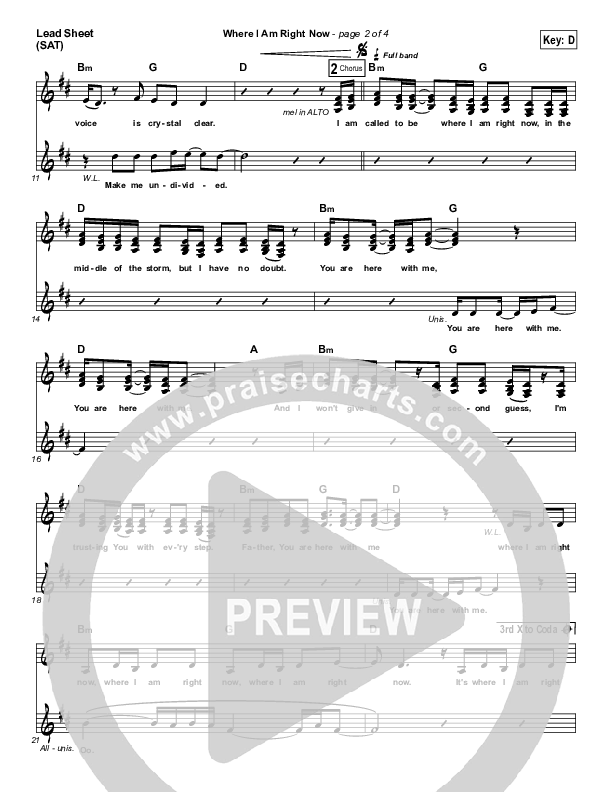 Where I Am Right Now Lead Sheet (SAT) (Jared Anderson)