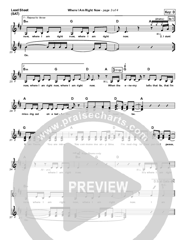 Where I Am Right Now Lead Sheet (SAT) (Jared Anderson)