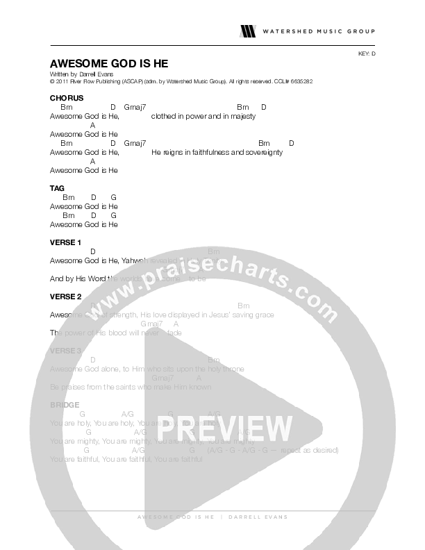 Awesome God Is He Chords & Lyrics (Darrell Evans)