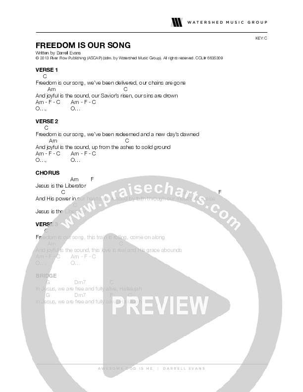 Freedom Is Our Song Chords & Lyrics (Darrell Evans)