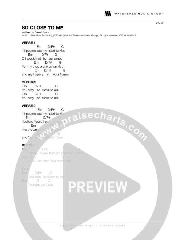 So Close To Me Chords & Lyrics (Darrell Evans)