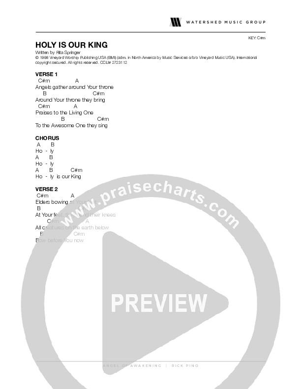 Holy Holy Holy (The Anthem) Chord Chart (Rick Pino)