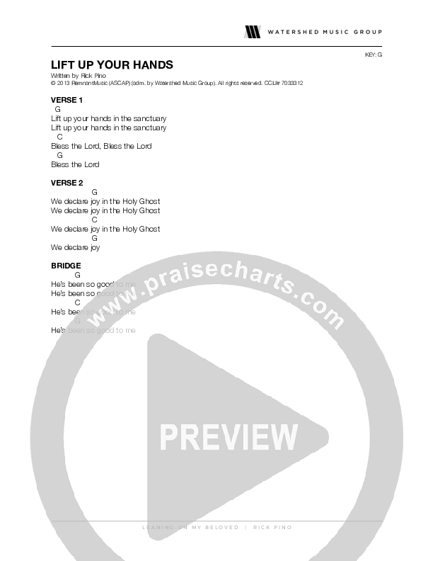 Lift Up Your Hands Chords & Lyrics (Rick Pino)