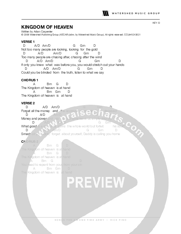 Kingdom Of Heaven Chord Chart (Rick Pino)
