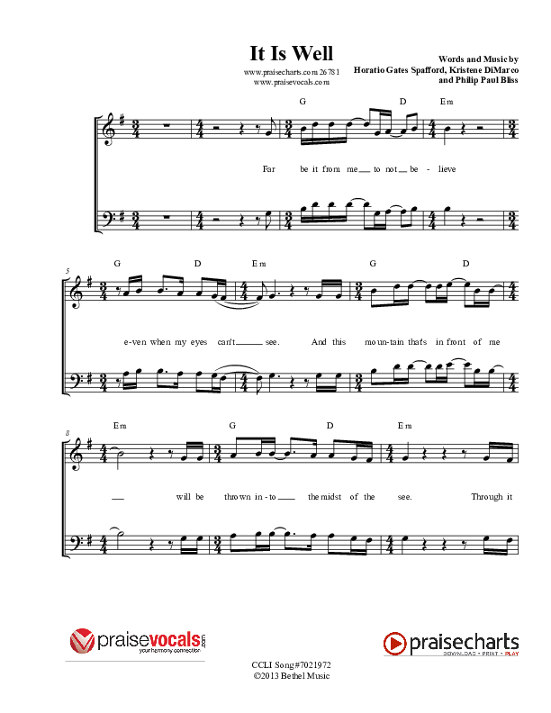 It Is Well Lead Sheet (PraiseVocals)