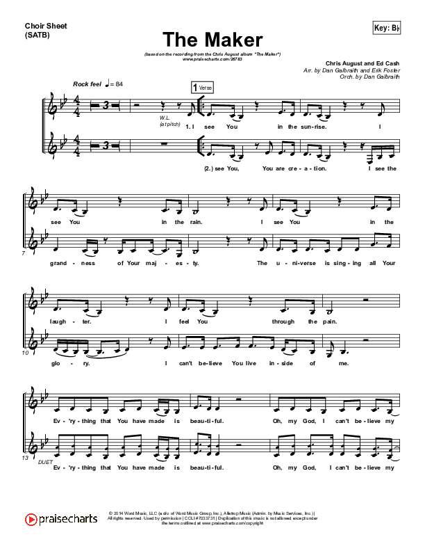 The Maker Choir Vocals (SATB) (Chris August)