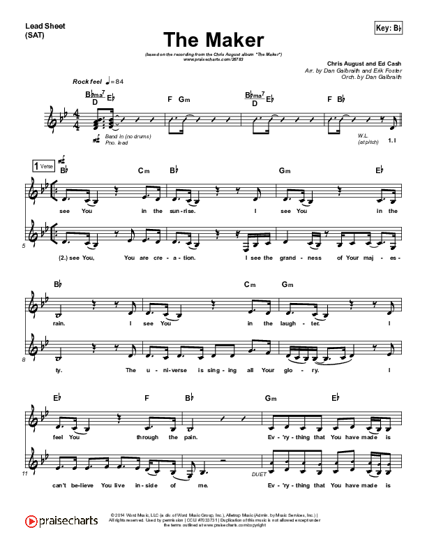The Maker Lead Sheet (SAT) (Chris August)