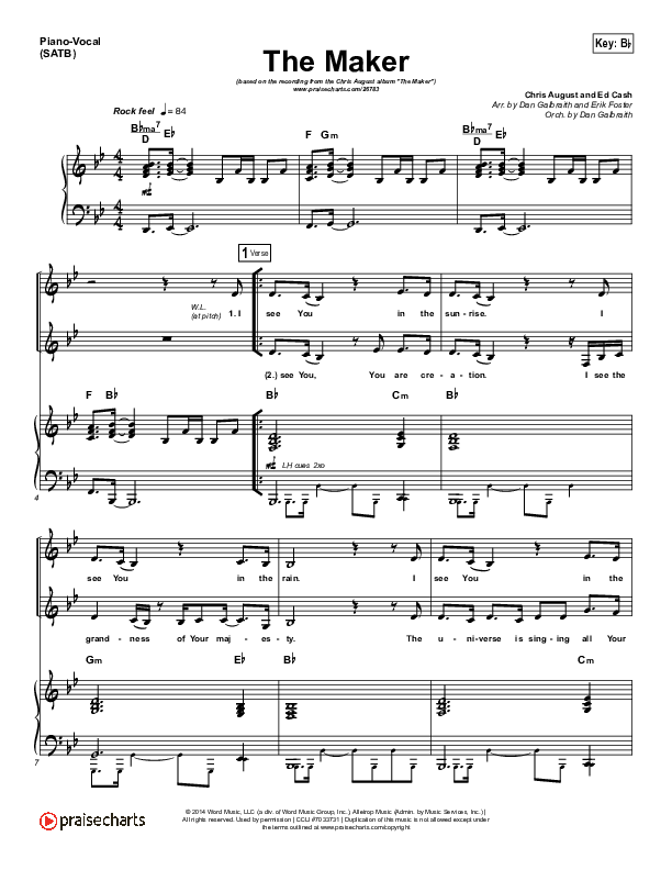The Maker Piano/Vocal (SATB) (Chris August)