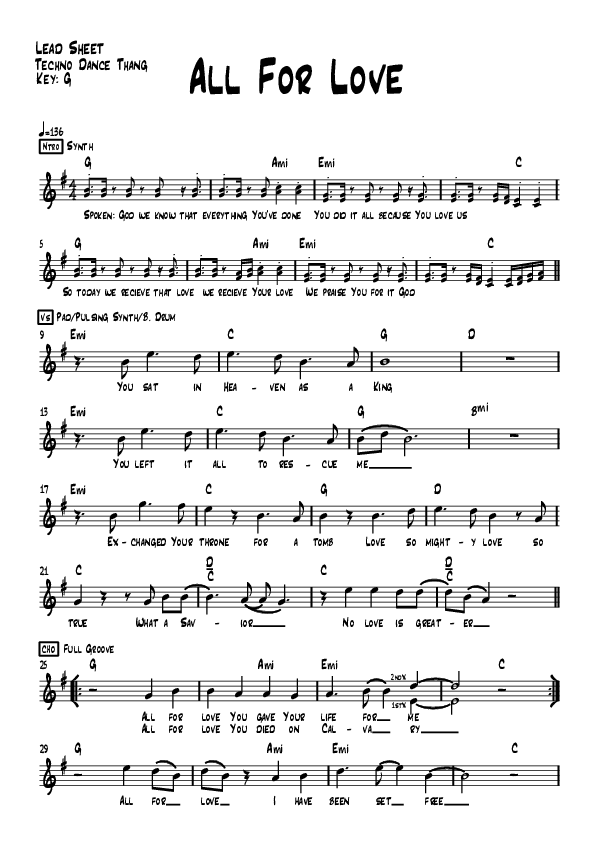 All For Love Lead Sheet (Grace Covenant Worship)