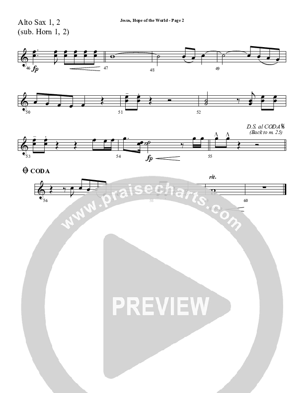 Jesus Hope Of The World Alto Sax 1/2 (Sherwood Worship)