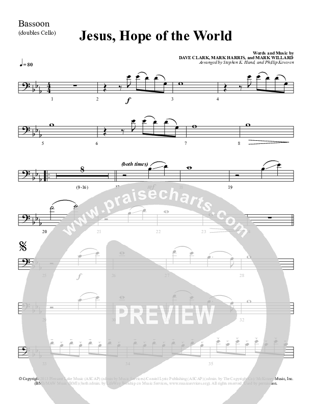 Jesus Hope Of The World Bassoon 1/2 (Sherwood Worship)