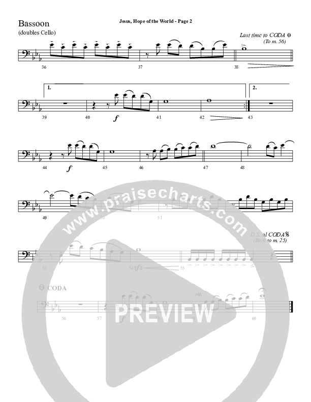 Jesus Hope Of The World Bassoon 1/2 (Sherwood Worship)