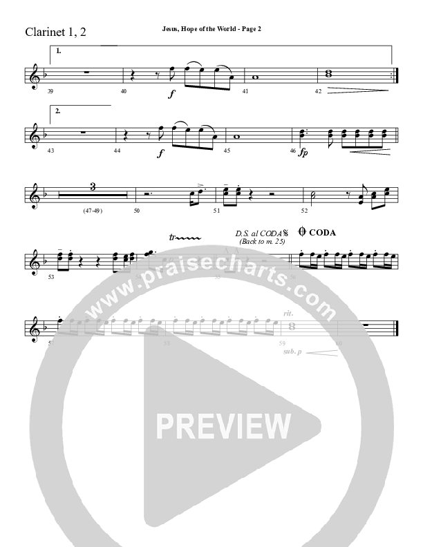 Jesus Hope Of The World Clarinet 1/2 (Sherwood Worship)