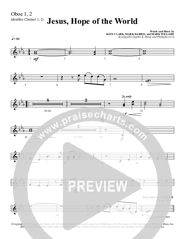 Jesus Hope Of The World Oboe 1/2 (Sherwood Worship)