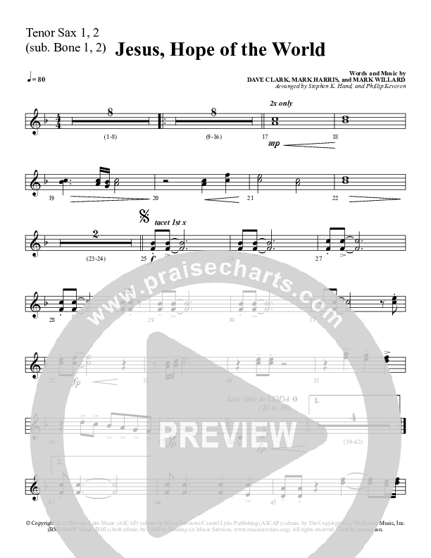 Jesus Hope Of The World Tenor Sax 1/2 (Sherwood Worship)