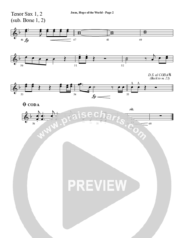 Jesus Hope Of The World Tenor Sax 1/2 (Sherwood Worship)