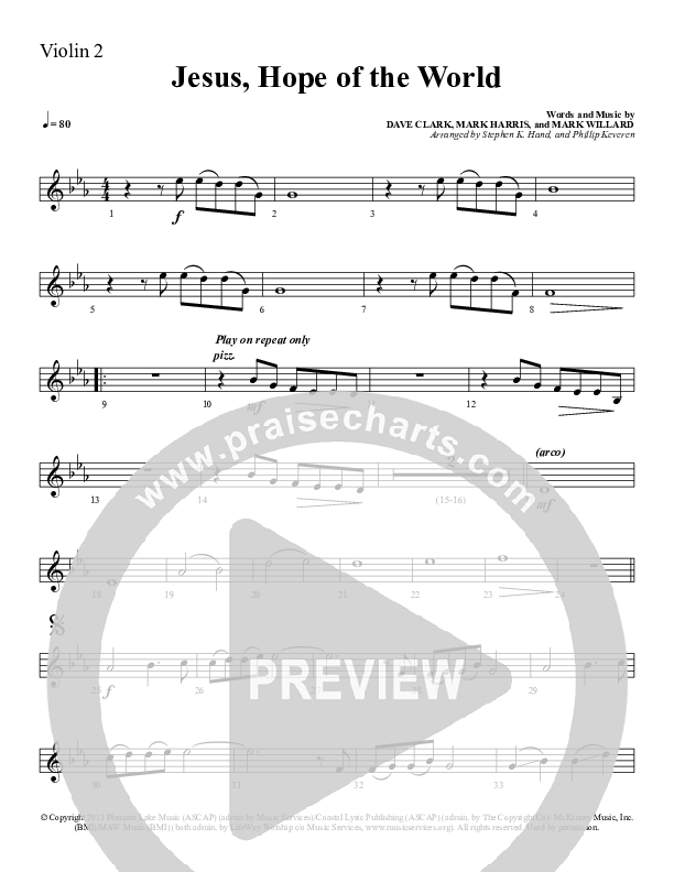 Jesus Hope Of The World Violin 2 (Sherwood Worship)