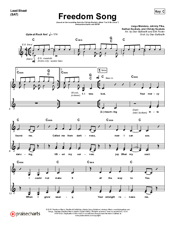 Freedom Song Lead Sheet (SAT) (Christy Nockels)