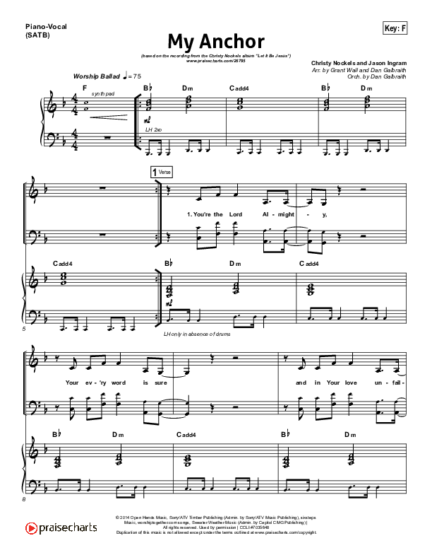 My Anchor Piano/Vocal (SATB) (Christy Nockels)